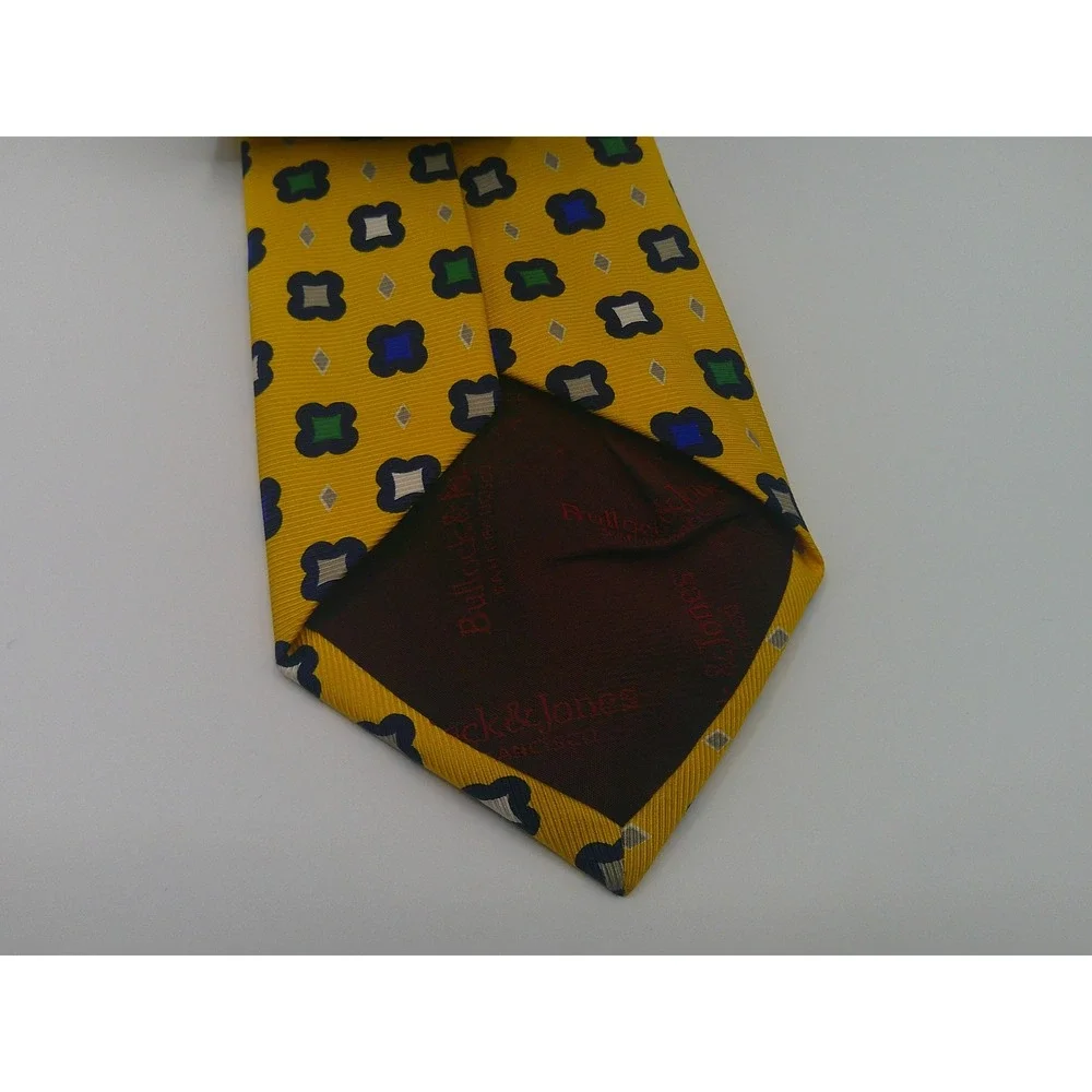 Bullock & Jones San Francisco Men's Yellow Silk Geometric Floral Necktie Tie